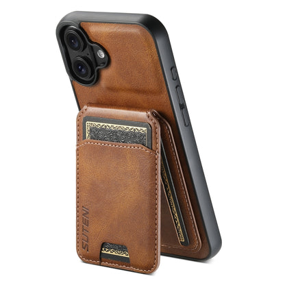 For iPhone 16 Plus Suteni H02 Leather Wallet Stand Back Phone Case(Brown) - iPhone 16 Plus Cases by Suteni | Online Shopping South Africa | PMC Jewellery | Buy Now Pay Later Mobicred