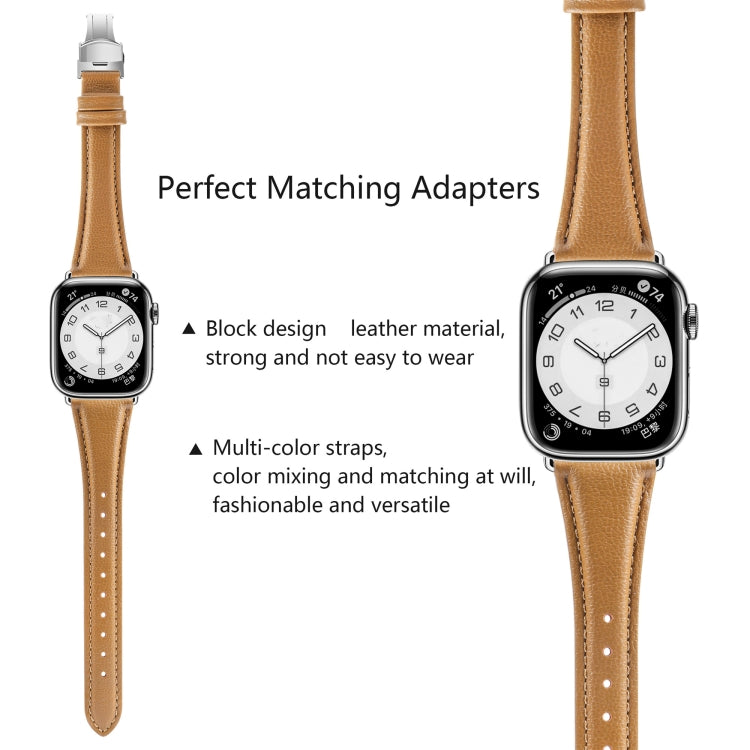 For Apple Watch Series 9 45mm Plain Leather Butterfly Buckle Watch Band(Brown+Silver) - free shipping - PMC TechLife - Order now!