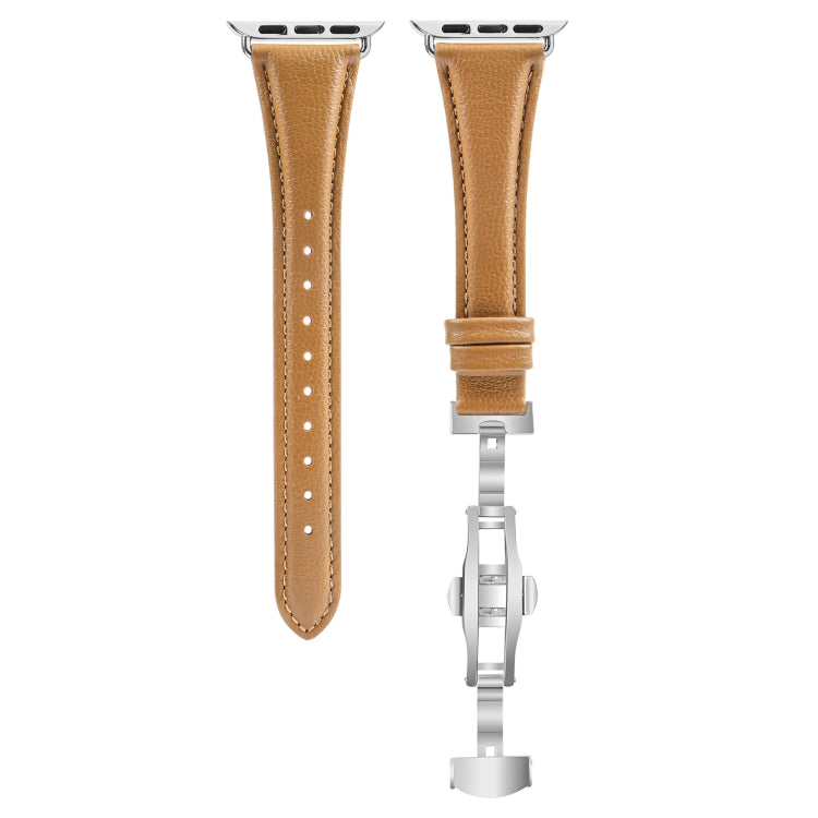 For Apple Watch Ultra 49mm Plain Leather Butterfly Buckle Watch Band(Brown+Silver) - free shipping - PMC TechLife - Order now!