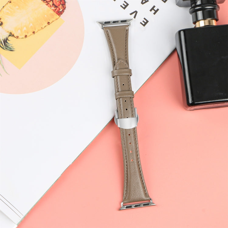 For Apple Watch Series 5 40mm Plain Leather Butterfly Buckle Watch Band(Gray+Silver) - free shipping - PMC TechLife - Order now!
