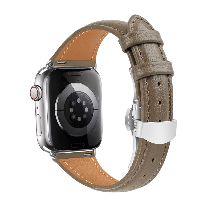 For Apple Watch Series 4 44mm Plain Leather Butterfly Buckle Watch Band(Gray+Silver) - free shipping - PMC TechLife - Order now!