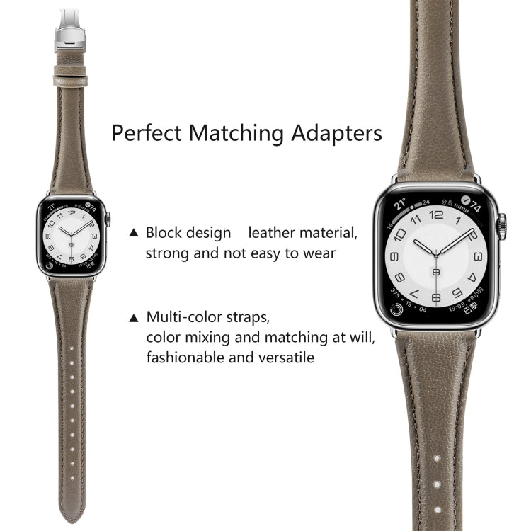 For Apple Watch Series 4 40mm Plain Leather Butterfly Buckle Watch Band(Gray+Silver) - free shipping - PMC TechLife - Order now!