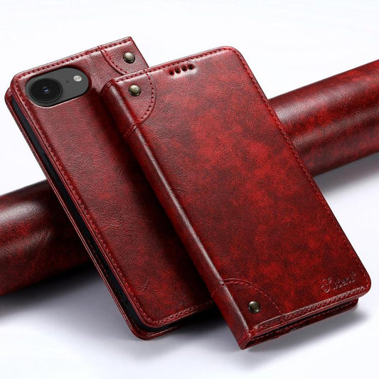 For iPhone 16e Suteni Baroque Calf Texture Buckle Wallet Leather Phone Case(Red) - iPhone 16e Cases by Suteni | Online Shopping South Africa | PMC Jewellery | Buy Now Pay Later Mobicred