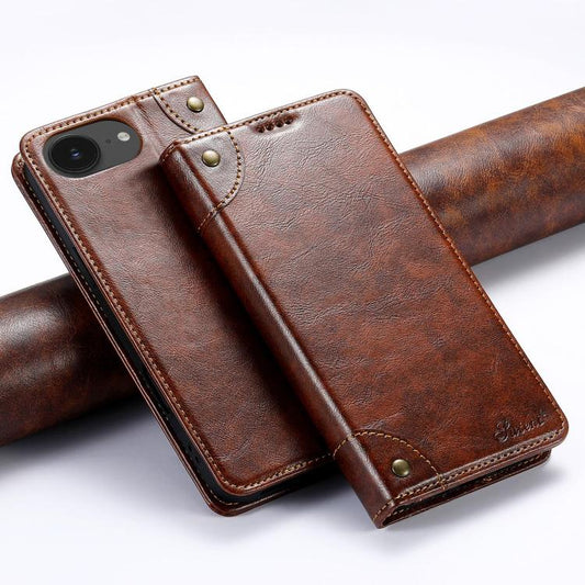 For iPhone 16e Suteni Baroque Calf Texture Buckle Wallet Leather Phone Case(Khaki) - iPhone 16e Cases by Suteni | Online Shopping South Africa | PMC Jewellery | Buy Now Pay Later Mobicred