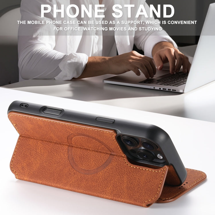 For iPhone 16 Pro Max Suteni J06 Retro Matte Litchi Texture Leather MagSafe Phone Case(Khaki) - iPhone 16 Pro Max Cases by Suteni | Online Shopping South Africa | PMC Jewellery | Buy Now Pay Later Mobicred