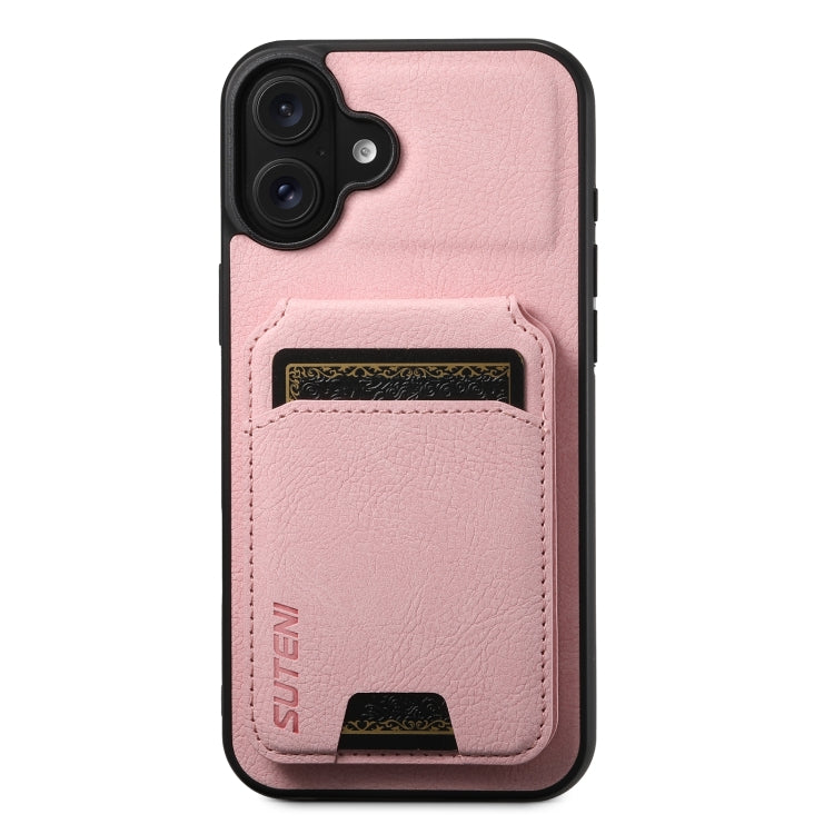 For iPhone 16 Suteni H02 Litchi Leather Card Wallet Stand Back Phone Case(Pink) - iPhone 16 Cases by Suteni | Online Shopping South Africa | PMC Jewellery | Buy Now Pay Later Mobicred