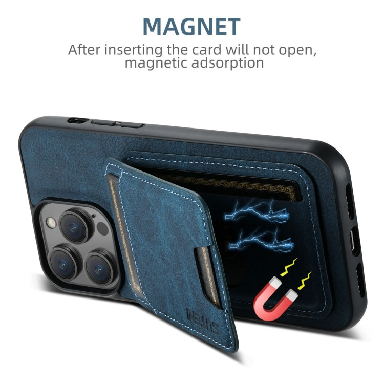 For iPhone 16 Pro Max Suteni H02 Litchi Leather Card Wallet Stand Back Phone Case(Blue) - iPhone 16 Pro Max Cases by Suteni | Online Shopping South Africa | PMC Jewellery | Buy Now Pay Later Mobicred