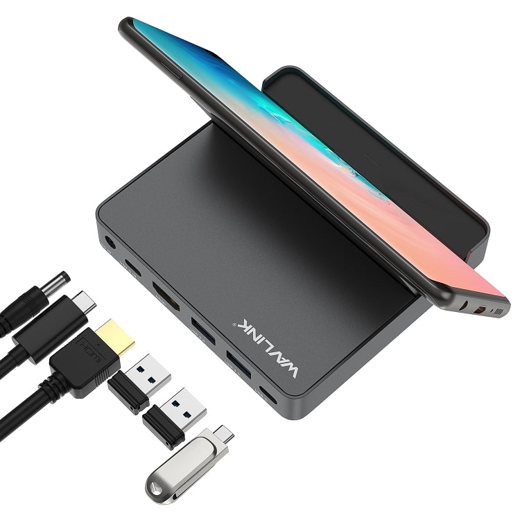 WAVLINK WL-UHP3D01 Portable Type-C Cell Phone Docking Station Multi-Port USB HUB Adapter(UK Plug) - USB 3.0 HUB by WAVLINK | Online Shopping South Africa | PMC Jewellery | Buy Now Pay Later Mobicred