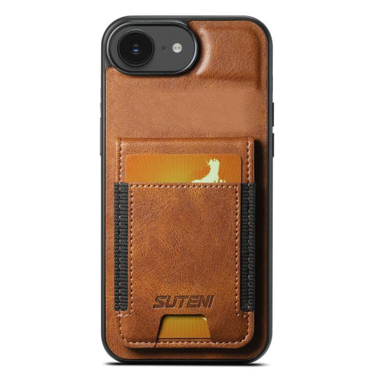 For iPhone 16e Suteni H03 Oil Wax Leather Wallet Stand Back Phone Case(Brown) - iPhone 16e Cases by Suteni | Online Shopping South Africa | PMC Jewellery | Buy Now Pay Later Mobicred