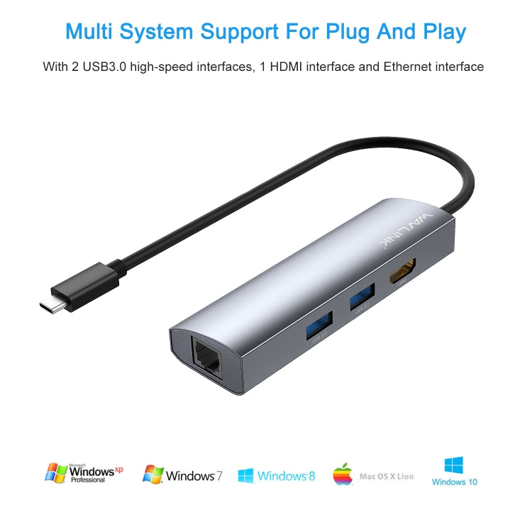 WAVLINK WL-UHP3408 USB HUB Adapter 4-in-1 Type-C to HD + 2xUSB3.0 + Gigabit RJ45 Docking Station - USB HUB by WAVLINK | Online Shopping South Africa | PMC Jewellery | Buy Now Pay Later Mobicred