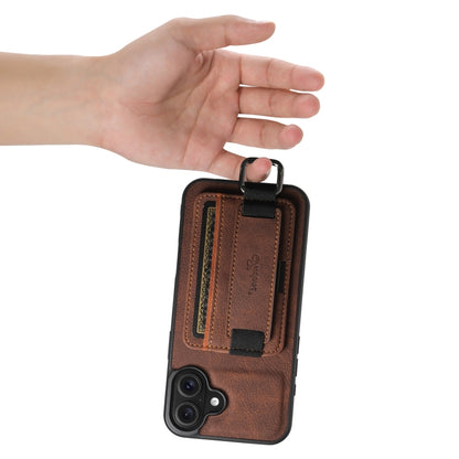 For iPhone 16 Suteni H13 Litchi Leather Wrist Strap Wallet Back Phone Case(Brown) - iPhone 16 Cases by Suteni | Online Shopping South Africa | PMC Jewellery | Buy Now Pay Later Mobicred