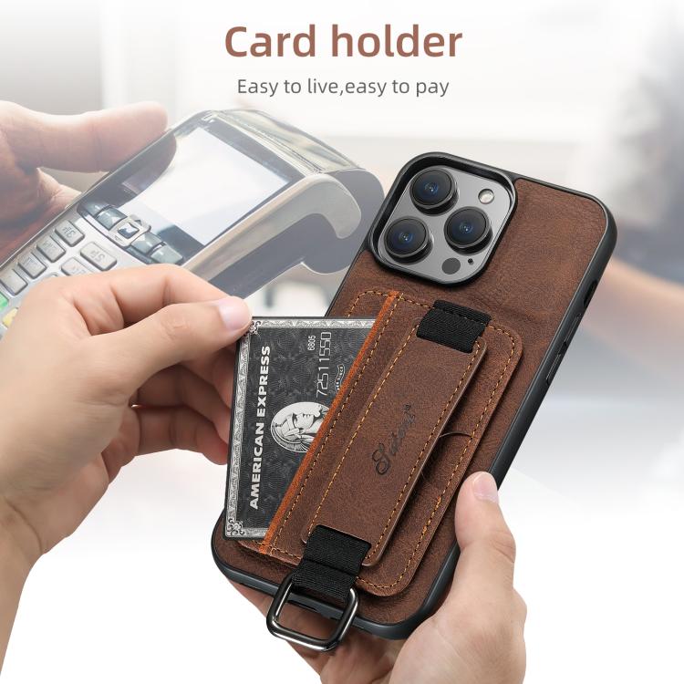 For iPhone 16e Suteni H13 Litchi Leather Wrist Strap Wallet Back Phone Case(Brown) - iPhone 16e Cases by Suteni | Online Shopping South Africa | PMC TechLife | Buy Now Pay Later Mobicred