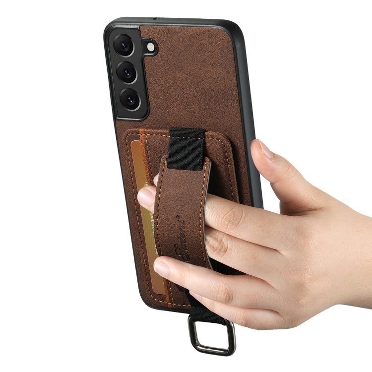 For Samsung Galaxy S24+ 5G Suteni H13 Litchi Leather Wrist Strap Wallet Back Phone Case(Brown) - Galaxy S24+ 5G Cases by Suteni | Online Shopping South Africa | PMC Jewellery | Buy Now Pay Later Mobicred