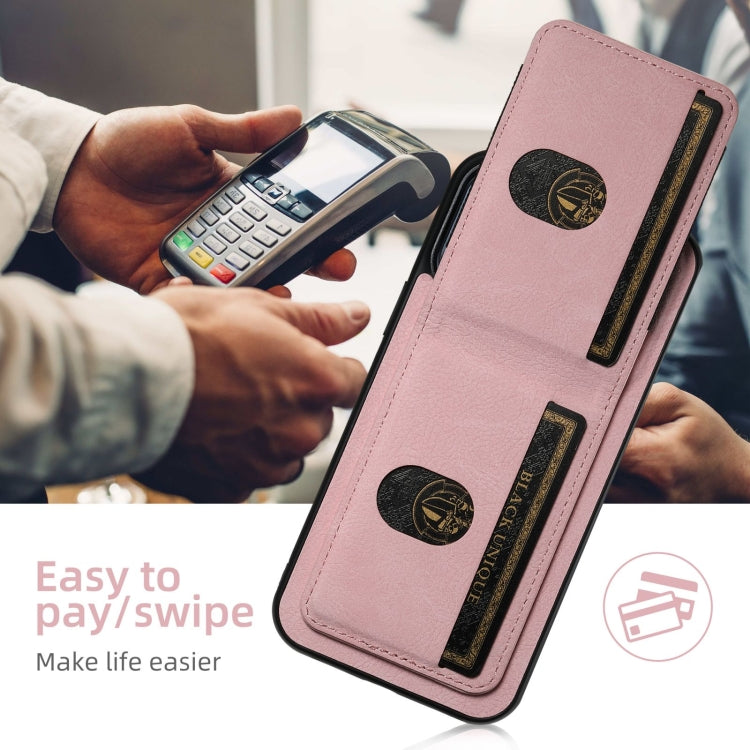 For iPhone 16 Pro Suteni H03 Litchi Leather Card Bag Stand Back Phone Case(Pink) - iPhone 16 Pro Cases by Suteni | Online Shopping South Africa | PMC Jewellery | Buy Now Pay Later Mobicred