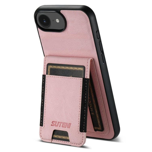 For iPhone 16e Suteni H03 Litchi Leather Card Bag Stand Back Phone Case(Pink) - iPhone 16e Cases by Suteni | Online Shopping South Africa | PMC Jewellery | Buy Now Pay Later Mobicred