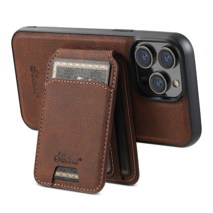 For iPhone 15 Suteni H17 Litchi Texture Leather MagSafe Detachable Wallet Phone Case(Brown) - iPhone 15 Cases by Suteni | Online Shopping South Africa | PMC Jewellery | Buy Now Pay Later Mobicred