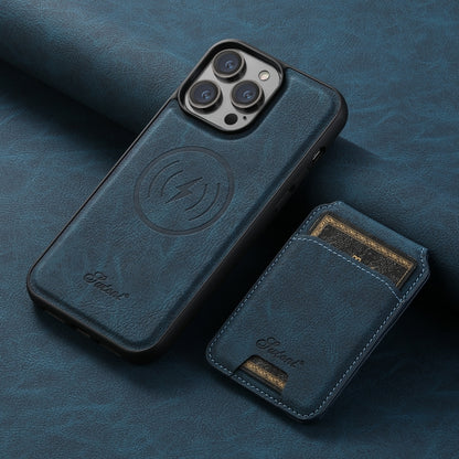 For iPhone 14 Suteni H17 Litchi Texture Leather MagSafe Detachable Wallet Phone Case(Blue) - iPhone 14 Cases by Suteni | Online Shopping South Africa | PMC Jewellery | Buy Now Pay Later Mobicred