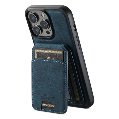 For iPhone 14 Suteni H17 Litchi Texture Leather MagSafe Detachable Wallet Phone Case(Blue) - iPhone 14 Cases by Suteni | Online Shopping South Africa | PMC Jewellery | Buy Now Pay Later Mobicred