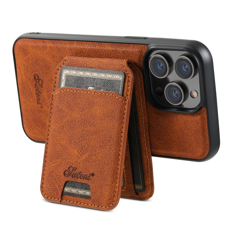 For iPhone 13 Pro Max Suteni H17 Litchi Texture Leather MagSafe Detachable Wallet Phone Case(Khaki) - iPhone 13 Pro Max Cases by Suteni | Online Shopping South Africa | PMC Jewellery | Buy Now Pay Later Mobicred