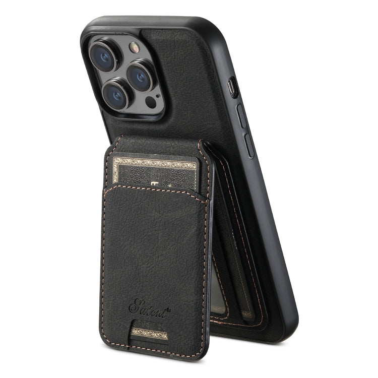 For iPhone 12  Suteni H17 Litchi Texture Leather MagSafe Detachable Wallet Phone Case(Black) - iPhone 12 / 12 Pro Cases by Suteni | Online Shopping South Africa | PMC Jewellery | Buy Now Pay Later Mobicred