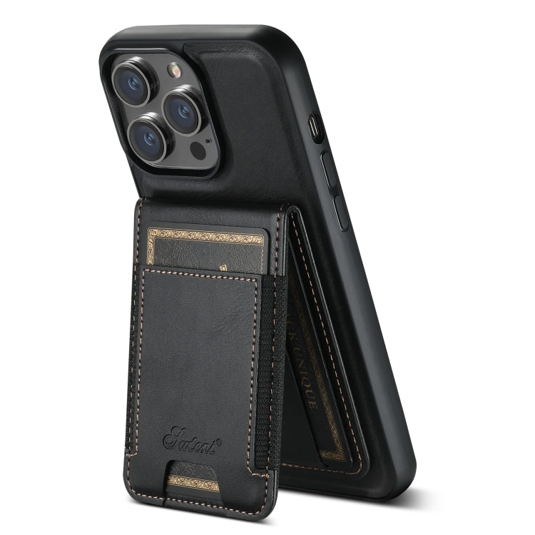 For iPhone 12 Pro Suteni H17 Oil Eax Leather MagSafe Detachable Wallet Phone Case(Black) - iPhone 12 / 12 Pro Cases by Suteni | Online Shopping South Africa | PMC Jewellery | Buy Now Pay Later Mobicred