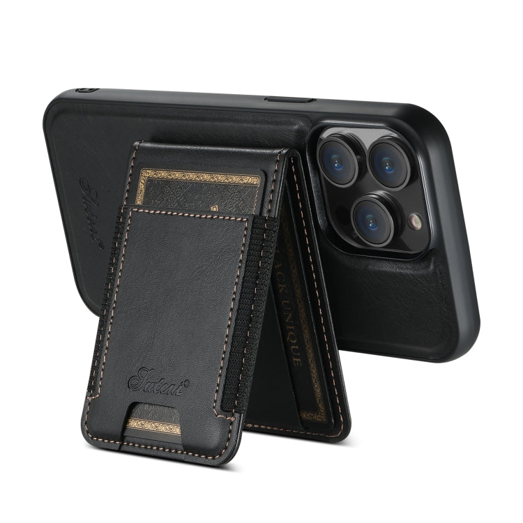 For iPhone 12 Pro Suteni H17 Oil Eax Leather MagSafe Detachable Wallet Phone Case(Black) - iPhone 12 / 12 Pro Cases by Suteni | Online Shopping South Africa | PMC Jewellery | Buy Now Pay Later Mobicred