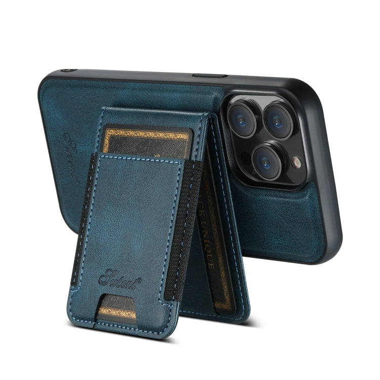 For iPhone 15 Plus Suteni H17 Oil Eax Leather MagSafe Detachable Wallet Phone Case(Blue) - iPhone 15 Plus Cases by Suteni | Online Shopping South Africa | PMC Jewellery | Buy Now Pay Later Mobicred