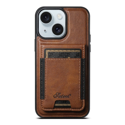 For iPhone 15 Suteni H17 Oil Eax Leather MagSafe Detachable Wallet Phone Case(Brown) - iPhone 15 Cases by Suteni | Online Shopping South Africa | PMC Jewellery | Buy Now Pay Later Mobicred