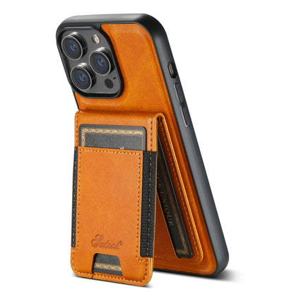 For iPhone 15 Suteni H17 Oil Eax Leather MagSafe Detachable Wallet Phone Case(Khaki) - iPhone 15 Cases by Suteni | Online Shopping South Africa | PMC Jewellery | Buy Now Pay Later Mobicred