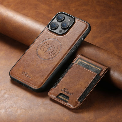 For iPhone 14 Plus Suteni H17 Oil Eax Leather MagSafe Detachable Wallet Phone Case(Brown) - iPhone 14 Plus Cases by Suteni | Online Shopping South Africa | PMC Jewellery | Buy Now Pay Later Mobicred