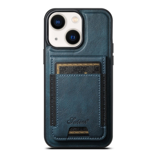 For iPhone 13 Suteni H17 Oil Eax Leather MagSafe Detachable Wallet Phone Case(Blue) - iPhone 13 Cases by Suteni | Online Shopping South Africa | PMC Jewellery | Buy Now Pay Later Mobicred