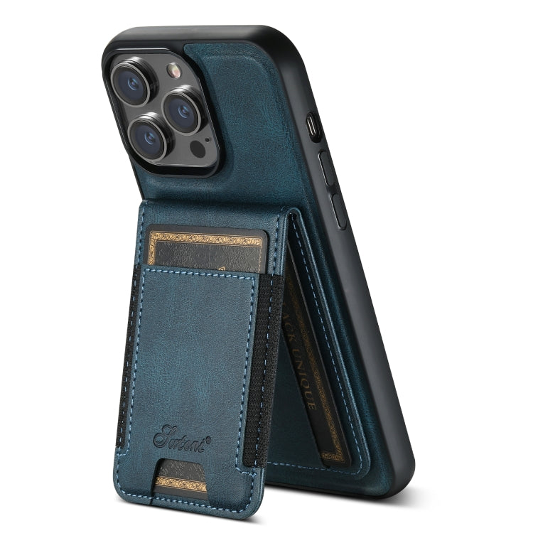 For iPhone 13 Suteni H17 Oil Eax Leather MagSafe Detachable Wallet Phone Case(Blue) - iPhone 13 Cases by Suteni | Online Shopping South Africa | PMC Jewellery | Buy Now Pay Later Mobicred