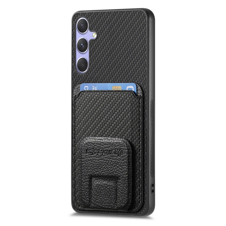 For Samsung Galaxy S25 5G Carbon Fiber Card Bag Fold Stand Phone Case(Black) -  by PMC Jewellery | Online Shopping South Africa | PMC Jewellery | Buy Now Pay Later Mobicred