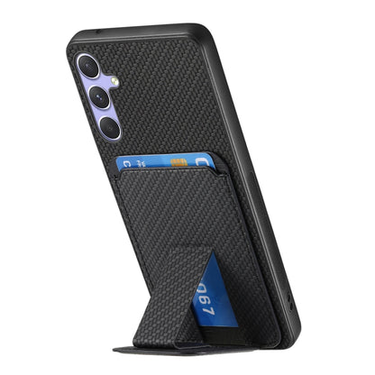 For Samsung Galaxy S25 5G Carbon Fiber Card Bag Fold Stand Phone Case(Black) -  by PMC Jewellery | Online Shopping South Africa | PMC Jewellery | Buy Now Pay Later Mobicred