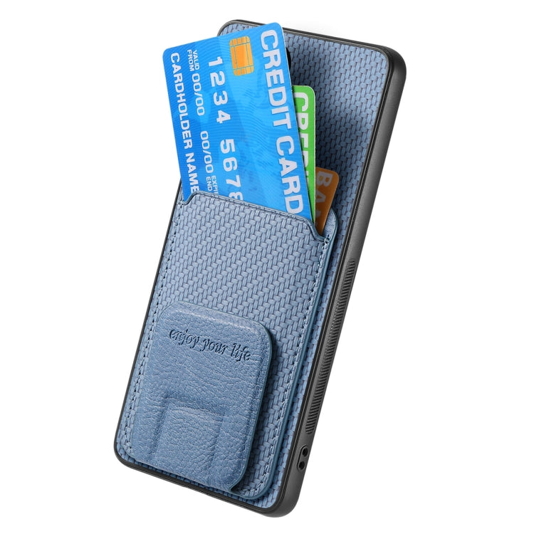 For Samsung Galaxy S25 Ultra 5G Carbon Fiber Card Bag Fold Stand Phone Case(Blue) - Galaxy S25 Ultra 5G Cases by PMC Jewellery | Online Shopping South Africa | PMC Jewellery | Buy Now Pay Later Mobicred