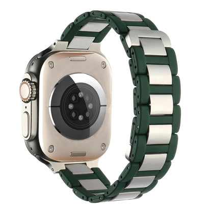 For Apple Watch Series 8 45mm Rubber Stainless Steel Magnetic Watch Band(Green+Silver) - Watch Bands by PMC Jewellery | Online Shopping South Africa | PMC Jewellery