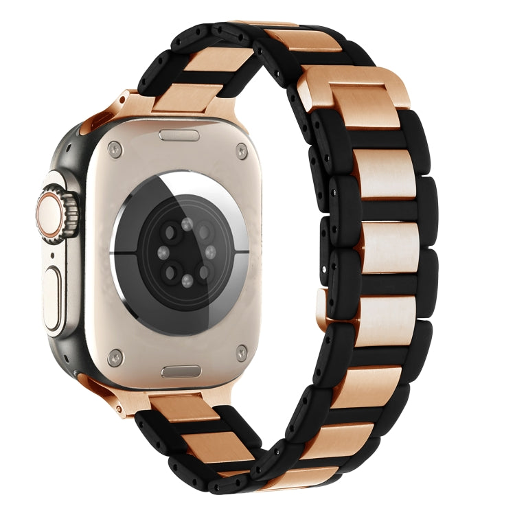 For Apple Watch Series 8 45mm Rubber Stainless Steel Magnetic Watch Band(Black+Rose Gold) - Watch Bands by PMC Jewellery | Online Shopping South Africa | PMC Jewellery