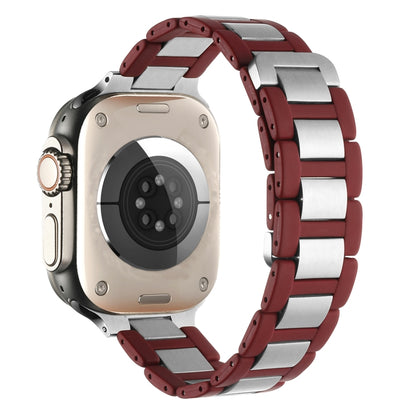 For  Apple Watch Series 5 44mm Rubber Stainless Steel Magnetic Watch Band(Wine+Silver) - Watch Bands by PMC Jewellery | Online Shopping South Africa | PMC Jewellery