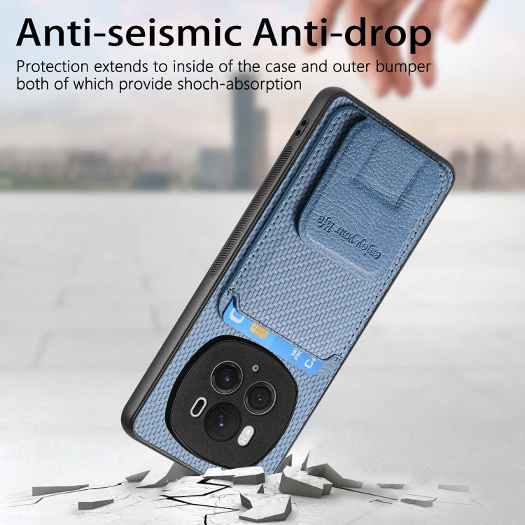 For Honor Magic6 Pro Carbon Fiber Card Bag Fold Stand Phone Case(Blue) - Honor Cases by PMC TechLife | Online Shopping South Africa | PMC TechLife | Buy Now Pay Later Mobicred