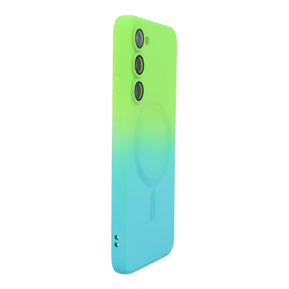 For Samsung Galaxy S23 5G ENKAY Hat-Prince MagSafe Rainbow Gradient Silicone Phone Case with Lens Film(Green Blue) - Galaxy S23 5G Cases by ENKAY | Online Shopping South Africa | PMC Jewellery