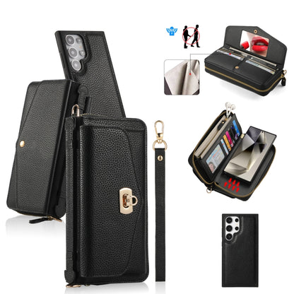 For Samsung Galaxy S24 Ultra 5G Crossbody Multi-functional Zipper Wallet Litchi Leather Phone Case(Black) - Galaxy S24 Ultra 5G Cases by PMC Jewellery | Online Shopping South Africa | PMC Jewellery | Buy Now Pay Later Mobicred