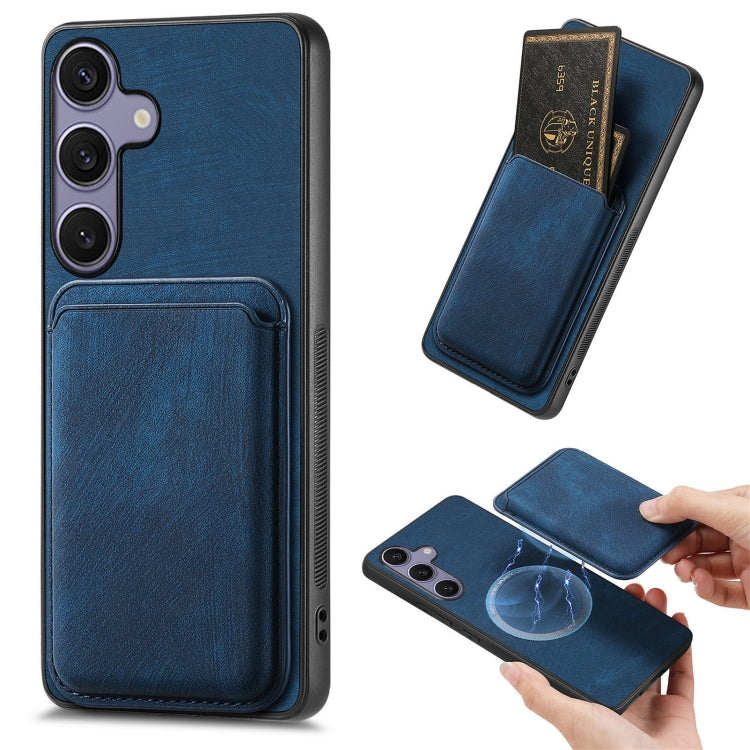 For Samsung Galaxy S25 5G Retro Leather Card Bag Magnetic Phone Case(Blue) - Galaxy S25 5G Cases by PMC Jewellery | Online Shopping South Africa | PMC Jewellery | Buy Now Pay Later Mobicred