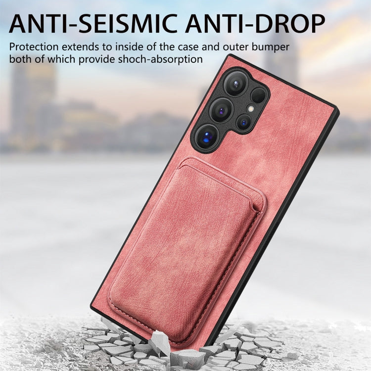 For Samsung Galaxy S25 Ultra 5G Retro Leather Card Bag Magnetic Phone Case(Pink) - Galaxy S25 Ultra 5G Cases by PMC Jewellery | Online Shopping South Africa | PMC Jewellery | Buy Now Pay Later Mobicred