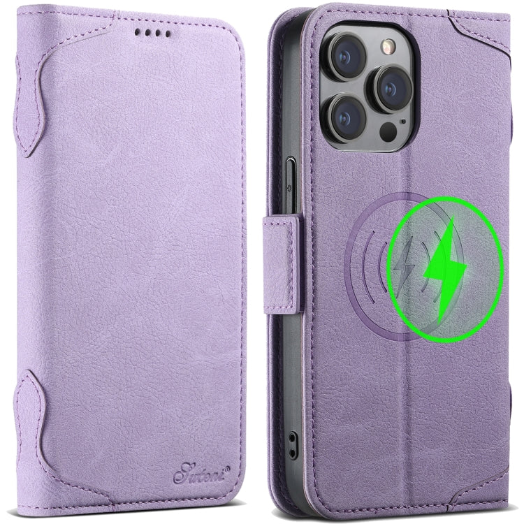 For iPhone 12 / 12 Pro SUTENI J07 Multifunctional Horizontal Flip Magsafe Leather Phone Case(Purple) - iPhone 12 / 12 Pro Cases by Suteni | Online Shopping South Africa | PMC Jewellery | Buy Now Pay Later Mobicred