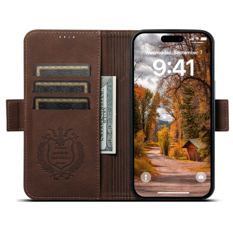 For iPhone 14 SUTENI J07 Multifunctional Horizontal Flip Magsafe Leather Phone Case(Brown) - iPhone 14 Cases by Suteni | Online Shopping South Africa | PMC Jewellery | Buy Now Pay Later Mobicred