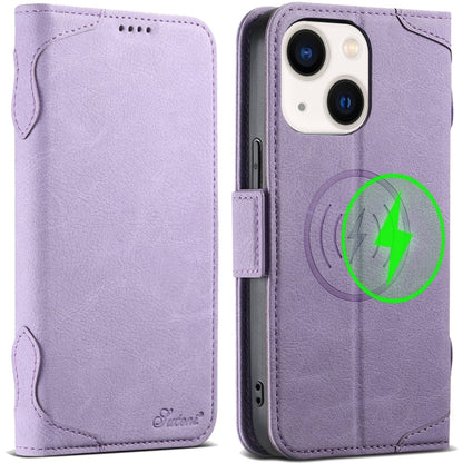 For iPhone 14 Plus SUTENI J07 Multifunctional Horizontal Flip Magsafe Leather Phone Case(Purple) - iPhone 14 Plus Cases by Suteni | Online Shopping South Africa | PMC Jewellery | Buy Now Pay Later Mobicred