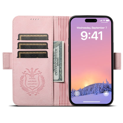 For iPhone 15 Plus SUTENI J07 Multifunctional Horizontal Flip Magsafe Leather Phone Case(Pink) - iPhone 15 Plus Cases by Suteni | Online Shopping South Africa | PMC Jewellery | Buy Now Pay Later Mobicred