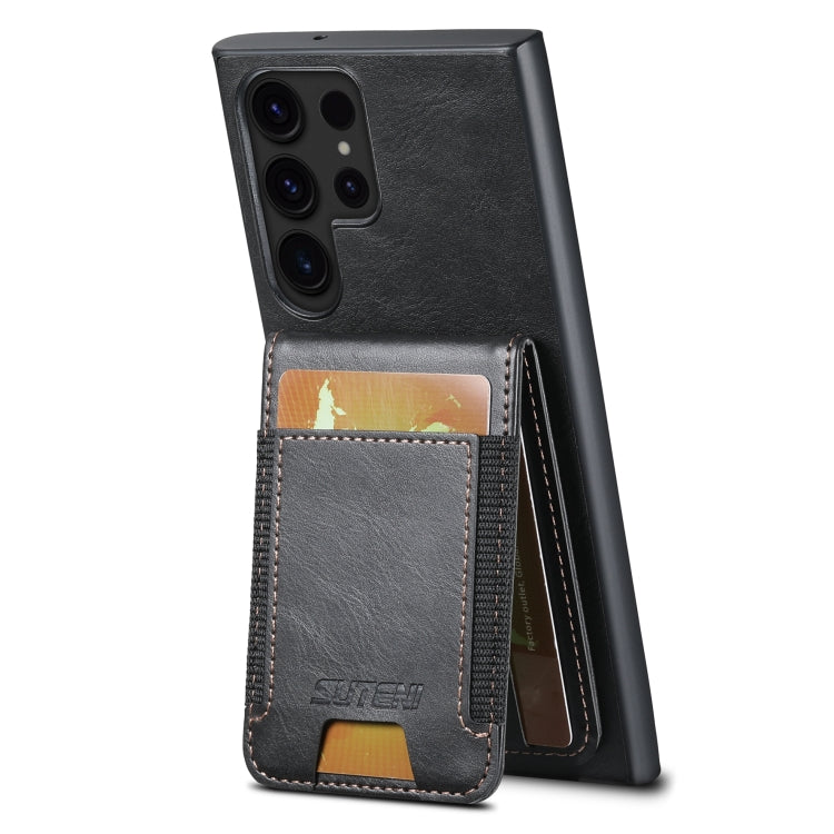 For Samsung Galaxy S24 Ultra 5G Suteni H03 Oil Wax Leather Wallet Stand Back Phone Case(Black) - Galaxy S24 Ultra 5G Cases by Suteni | Online Shopping South Africa | PMC Jewellery | Buy Now Pay Later Mobicred