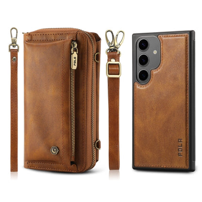 For Samsung Galaxy S24 5G Crossbody Multi-functional Zipper Wallet Leather Phone Case(Brown) - Galaxy S24 5G Cases by PMC Jewellery | Online Shopping South Africa | PMC Jewellery | Buy Now Pay Later Mobicred