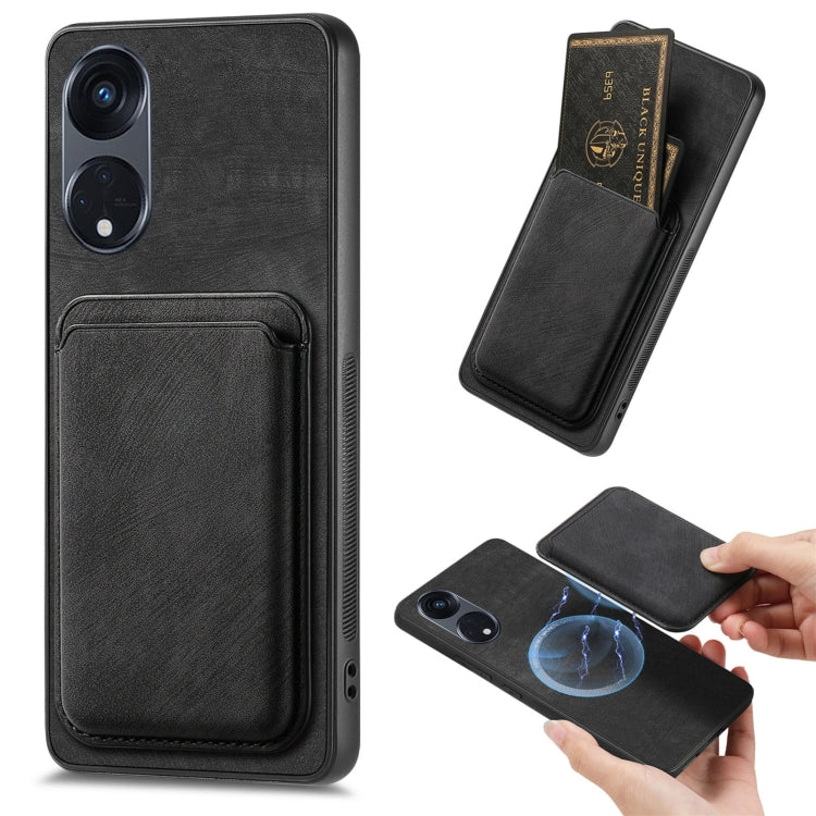 For OPPO Reno8 T 5G Retro Leather Card Bag Magnetic Phone Case(Black) - OPPO Cases by PMC Jewellery | Online Shopping South Africa | PMC Jewellery | Buy Now Pay Later Mobicred